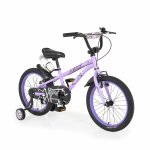 Bicicleta copii cu roti ajutatoare Byox Pixy Violet 18 inch, varsta 5-7 ani, frana de mana pe ambele roti, clopotel pe ghidon, scaun reglabil pe inaltime