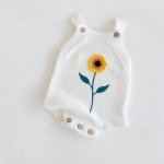 Salopeta tricotata cu Floarea Soarelui Alb 0-3 Luni