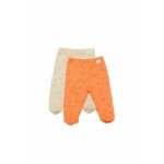 Set 2 pantalonasi cu botosei Printed modal si bumbac Stone/Apricot 0-3 Luni