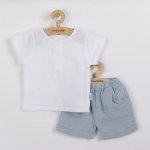 Set 2 piese New Baby tricou si pantaloni scurti din muselina Summer Nature Collection Blue marime 56