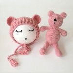 Set de caciulita cu ursulet pentru nou-nascut Roz inchis