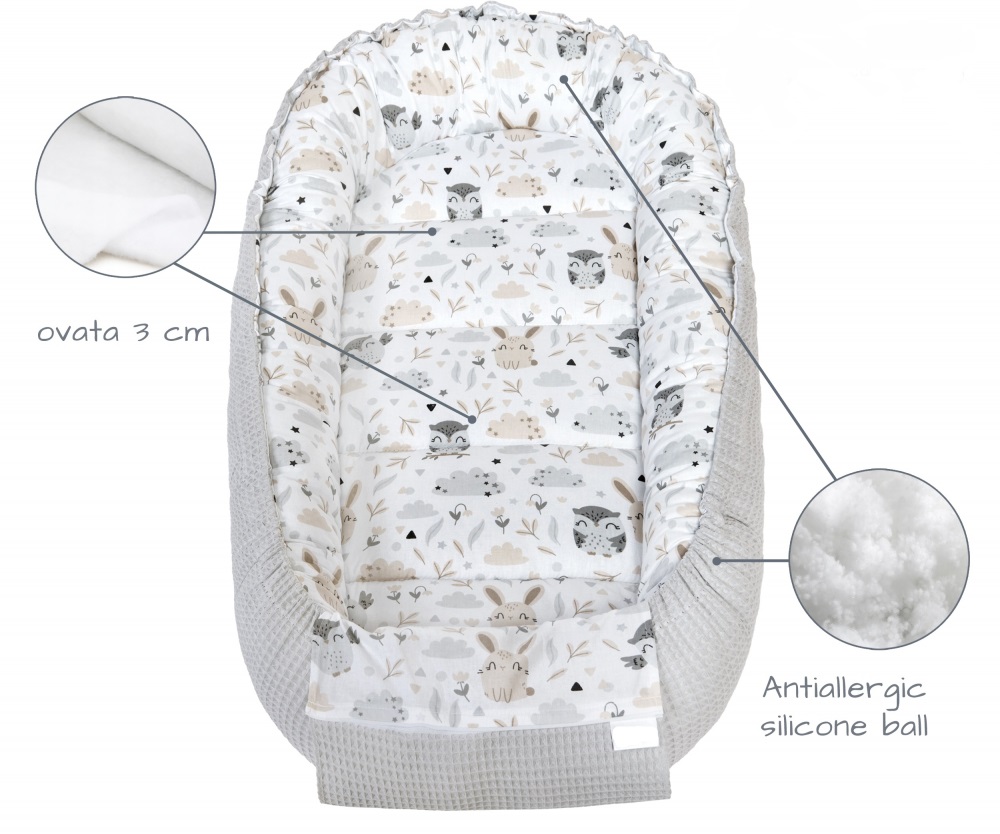 Babynest cu doua fete Nichiduta din bumbac Waffle Glade Grey - 1 | YEO