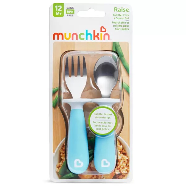 Set furculita si lingurita Munchkin pentru copii Raise 12L+ light blue - 2 | YEO