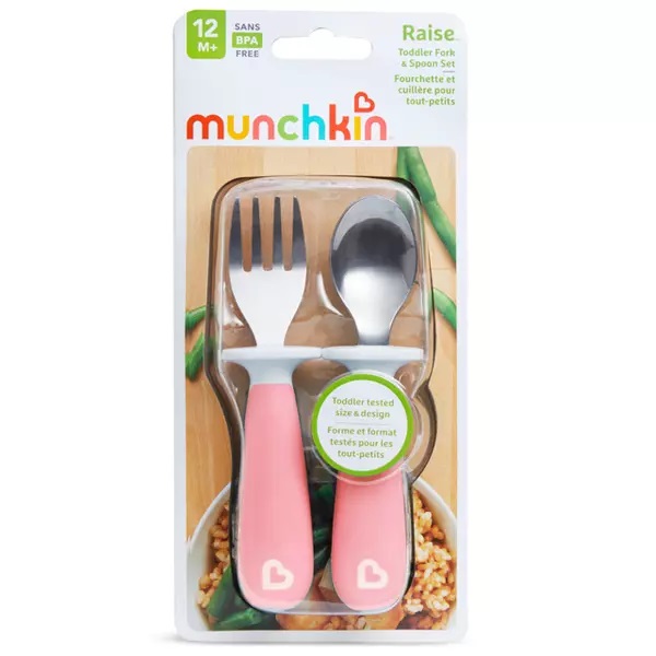 Set furculita si lingurita Munchkin pentru copii Raise 12L+ light pink - 3 | YEO