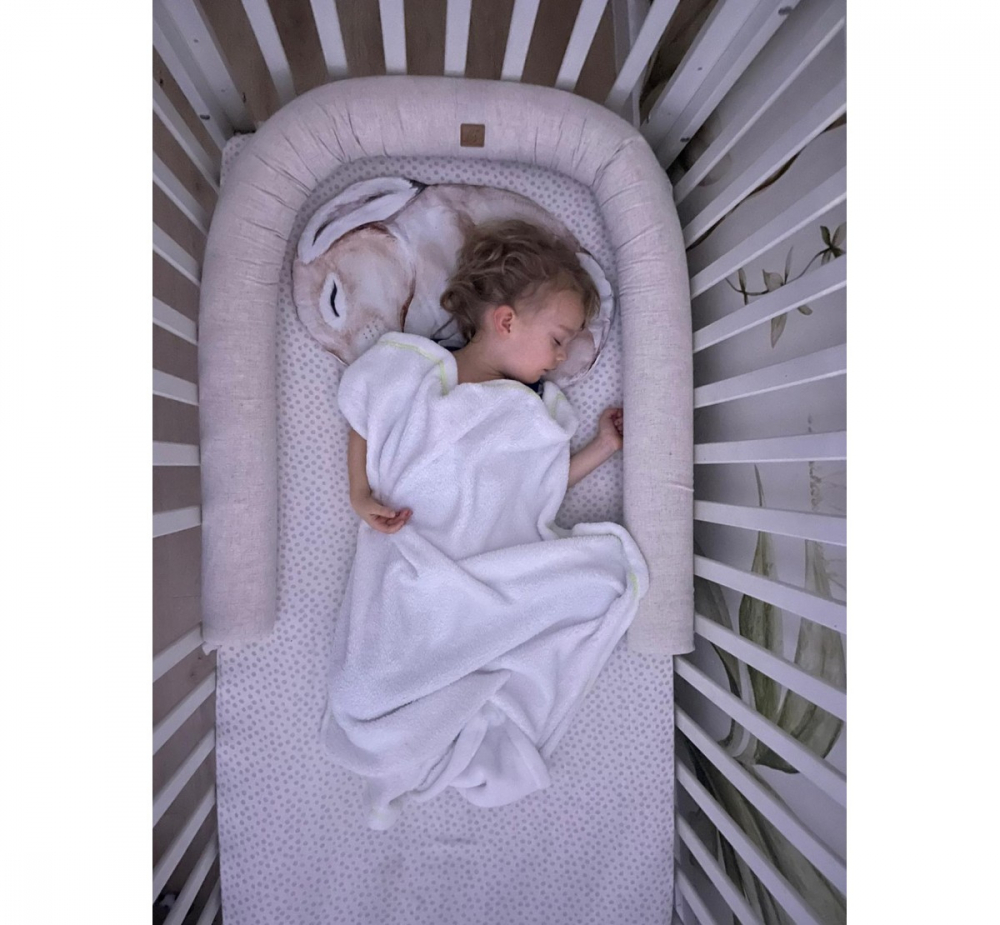 Suport de dormit Babynest 2 in 1 BabySteps bara protectie patut Premium din in Alb 95x53 cm - 4