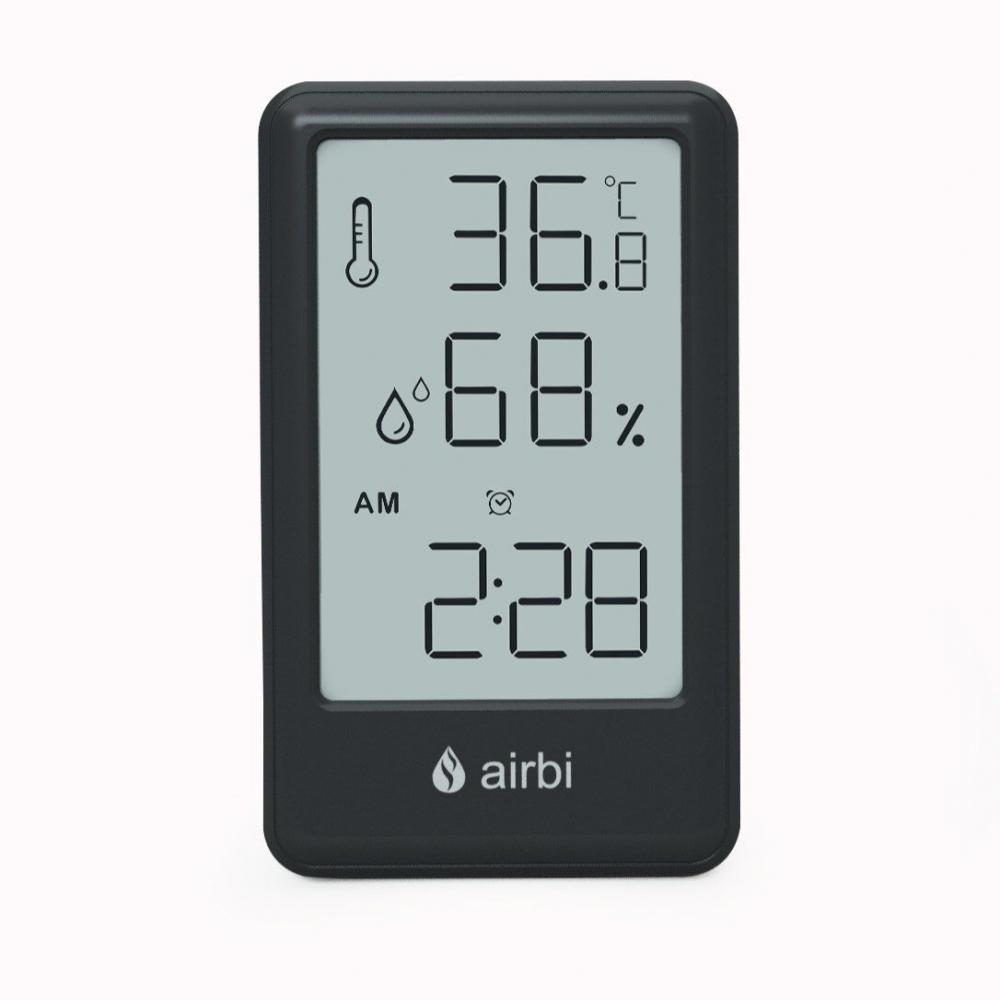 Termometru si higrometru digital AirBi Frame de camera ceas cu alarma si suport expandabil negru BI1050