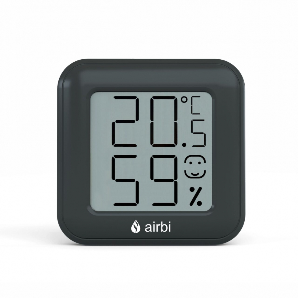 Termometru si higrometru digital AirBi smile de camera ecran LCD suport expandabil cu magnet negru