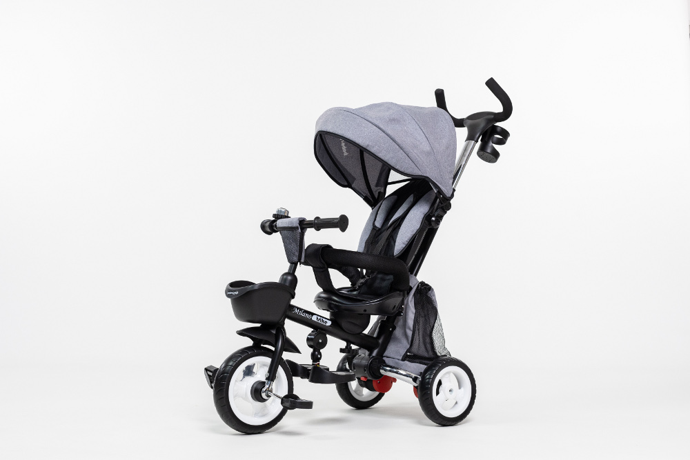 Tricicleta pentru copii Bebe Royal Milano Gri cu sezut reversibil, roti din spuma Eva, suport pentru picioare, spatar reglabil si functia free wheel - 2 | YEO