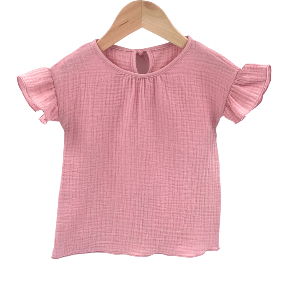 Tricou cu volanase la maneci Too pentru copii din muselina Blushing Pink 12-18 luni