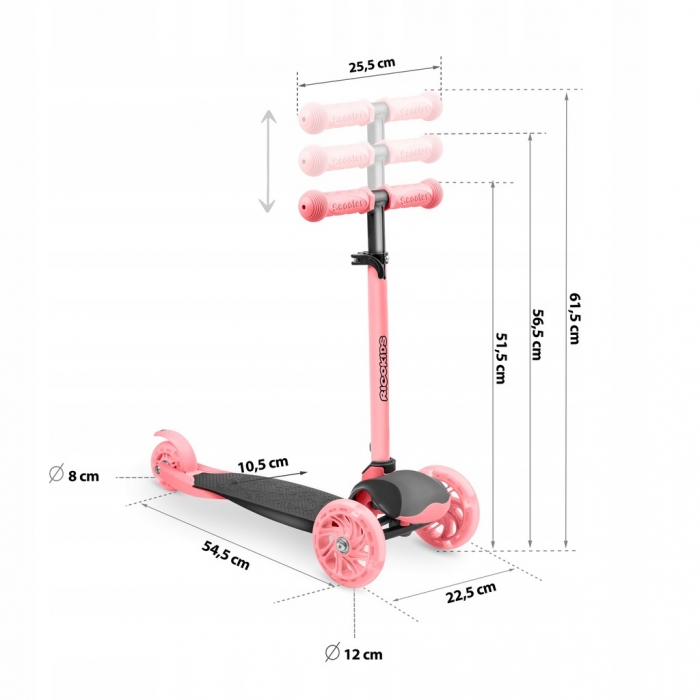 Trotineta cu roti cu led Ricokids Loco roz cu negru - 4