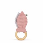 Jucarie dentitie Gruenspecht din bumbac cu inel din lemn roz