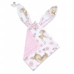 Jucarie textila senzoriala cu doua fete MimiNu 30 x 30 cm Minky Sweet Deer Pink