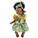 Papusa Artizanala Maria bruneta Afro cu bebelus si miros de vanilie 45 cm