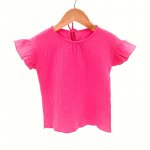 Tricou cu volanase la maneci Too pentru copii din muselina Pink Pop 12-18 luni
