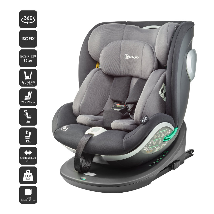 Scaun auto rotativ BabyGo Grow Up 360 Black 0-36 kg i-Size - 3 | YEO