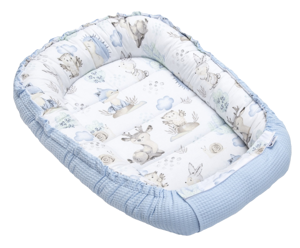 Babynest cu doua fete Nichiduta din bumbac Waffle Blue Deer - 1 | YEO