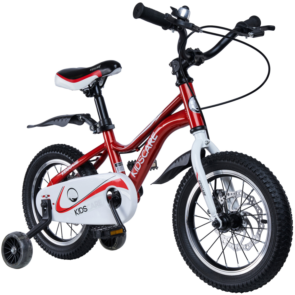 Bicicleta pentru copii 2-4 ani KidsCare HappyCycles 12 inch cu roti ajutatoare si frane pe disc rosu - 5