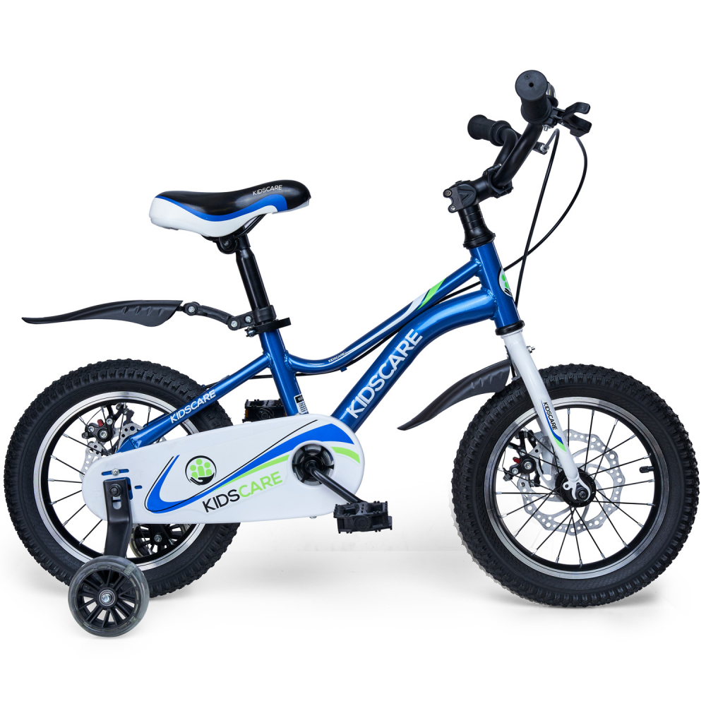 bicicleta copii 3 ani cu roti ajutatoare Bicicleta pentru copii 2-4 ani KidsCare HappyCycles 12 inch cu roti ajutatoare si frane pe disc albastru