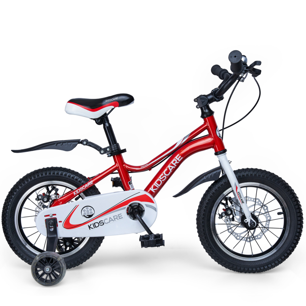Bicicleta pentru copii 2-4 ani KidsCare HappyCycles 12 inch cu roti ajutatoare si frane pe disc rosu KidsCare imagine noua