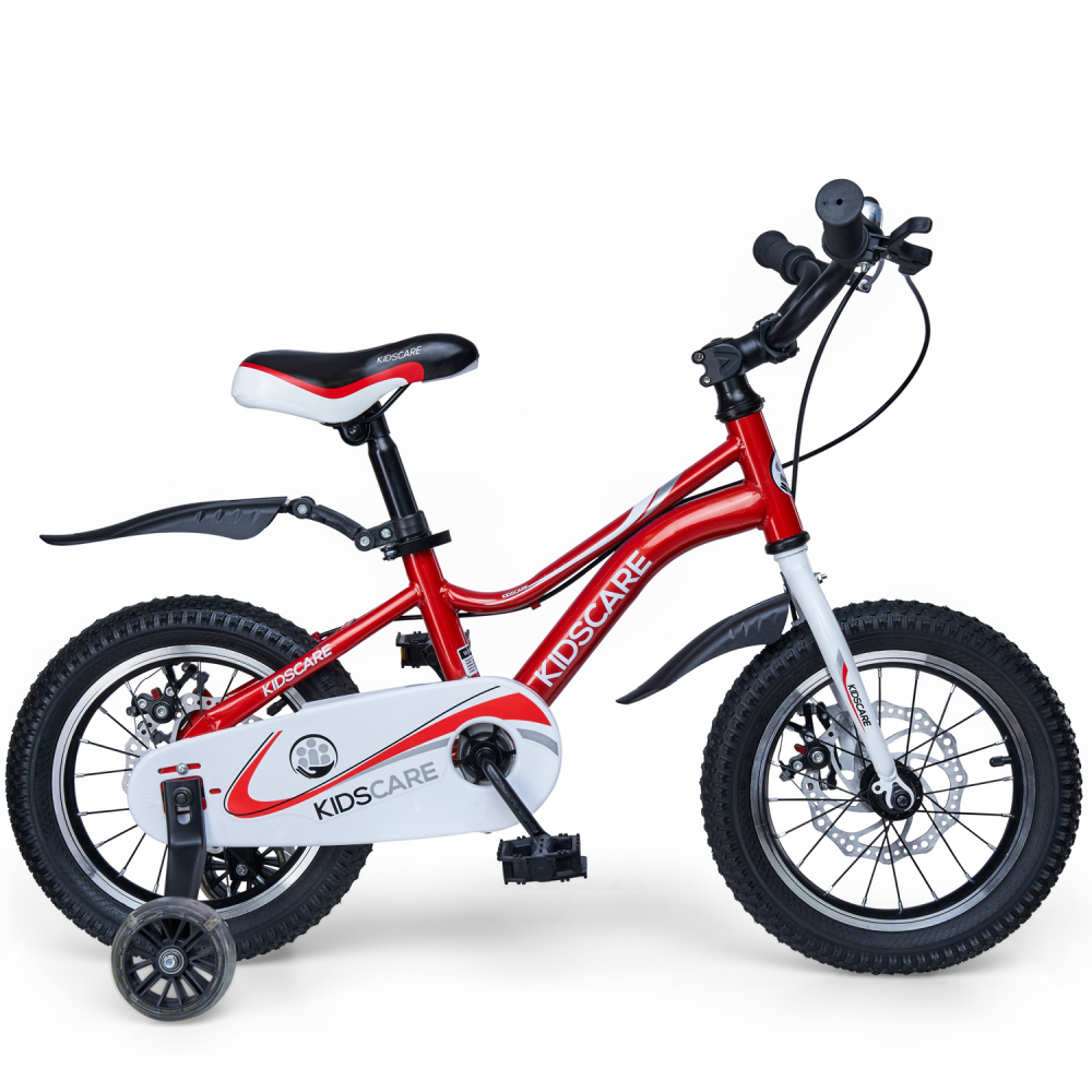 Bicicleta Pentru Copii 2-4 Ani Kidscare Happycycles 12 Inch Cu Roti Ajutatoare Si Frane Pe Disc Rosu