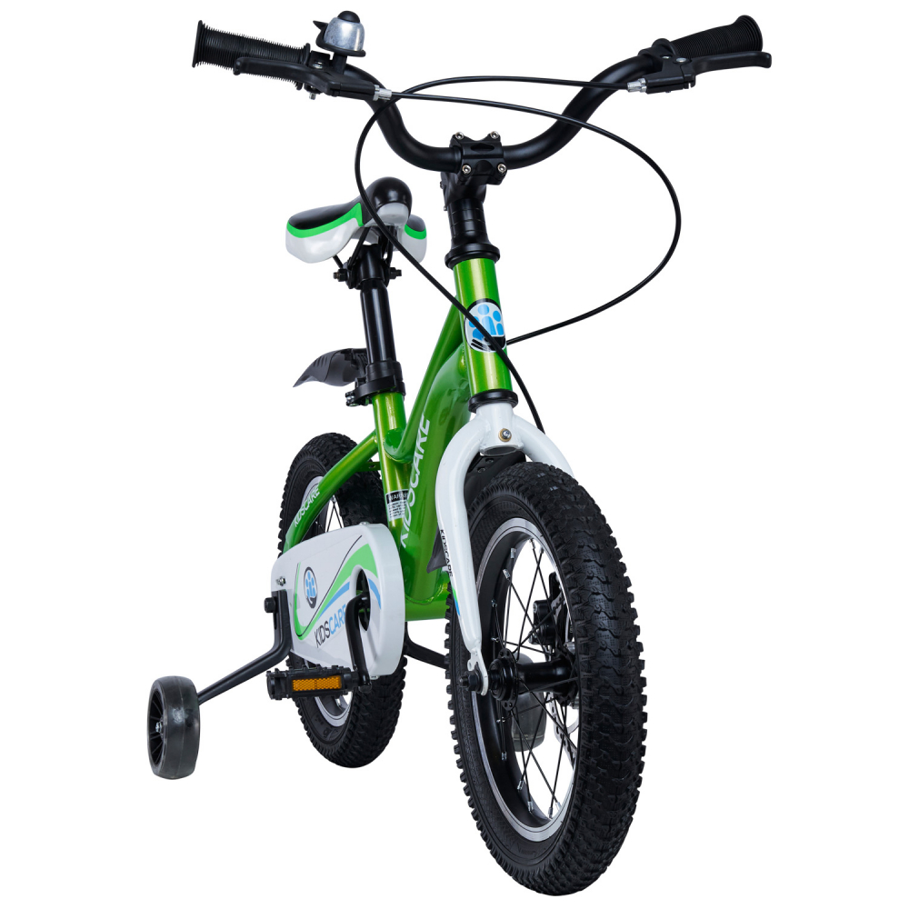 Bicicleta pentru copii 2-4 ani KidsCare HappyCycles 12 inch cu roti ajutatoare si frane pe disc verde - 1