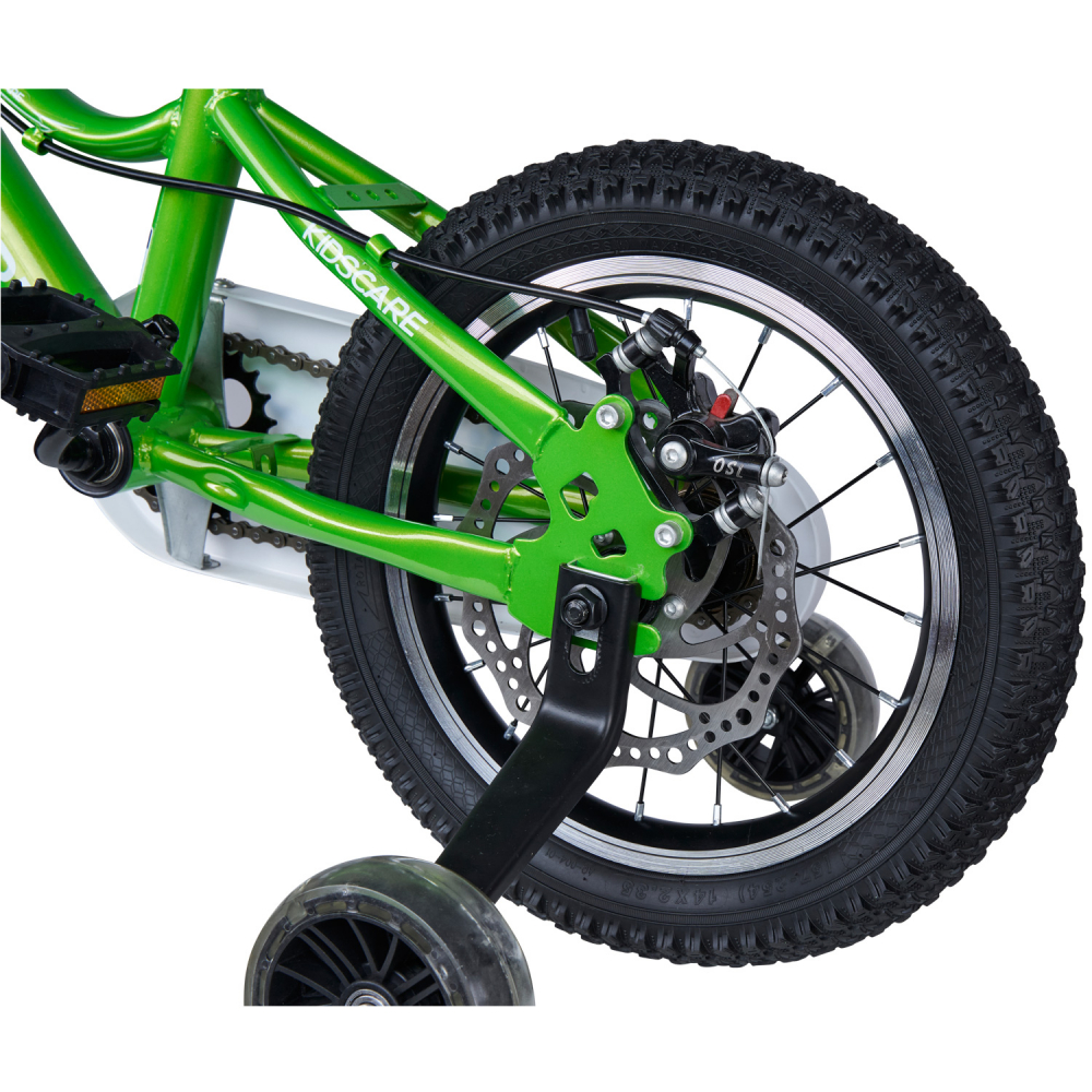 Bicicleta pentru copii 2-4 ani KidsCare HappyCycles 12 inch cu roti ajutatoare si frane pe disc verde - 2