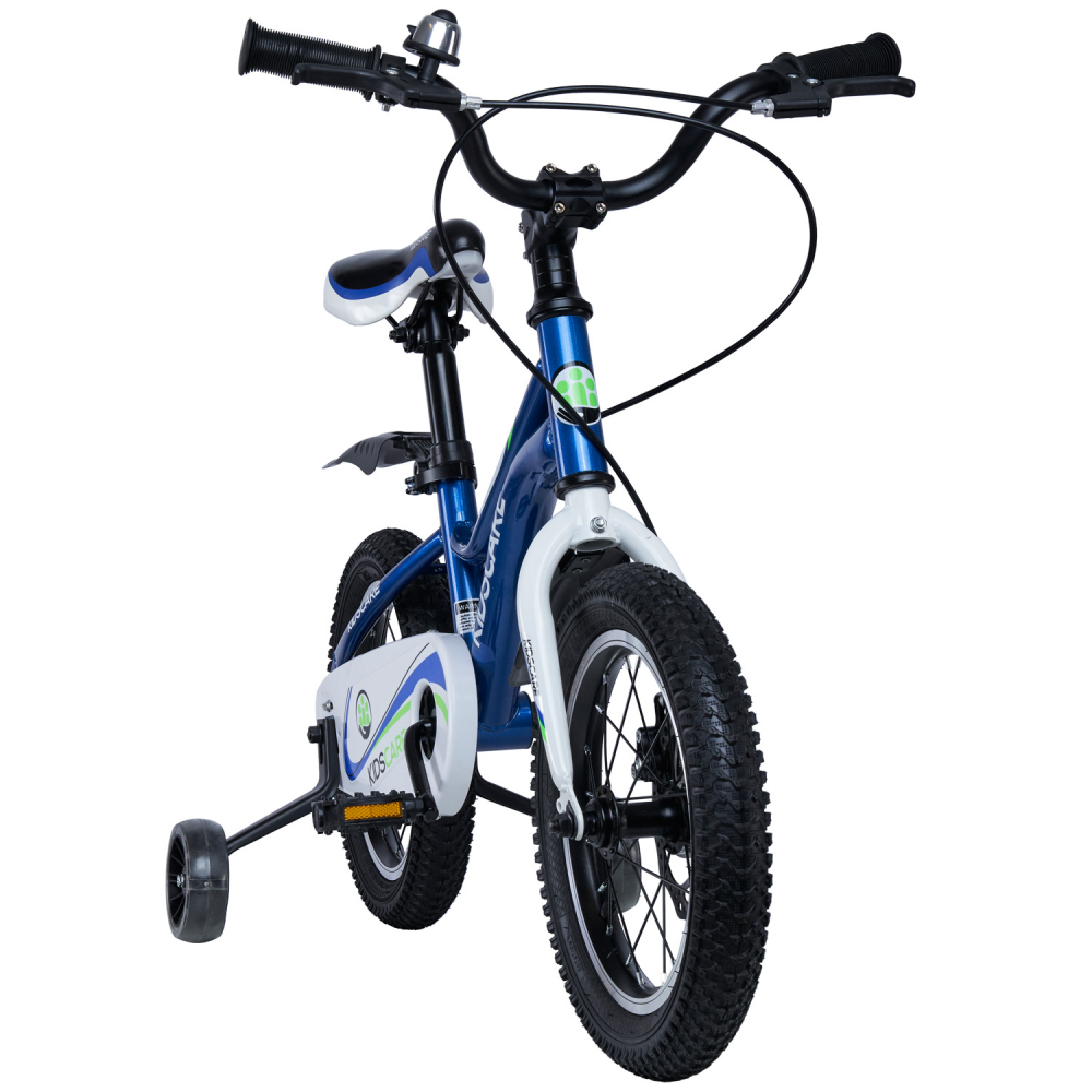 Bicicleta pentru copii 3-6 ani KidsCare HappyCycles 14 inch cu roti ajutatoare si frane pe disc albastru - 1