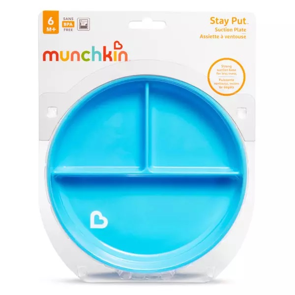 Farfurie Stay Put Munchkin cu ventuza compartimentata 6L+ blue - 2 | YEO