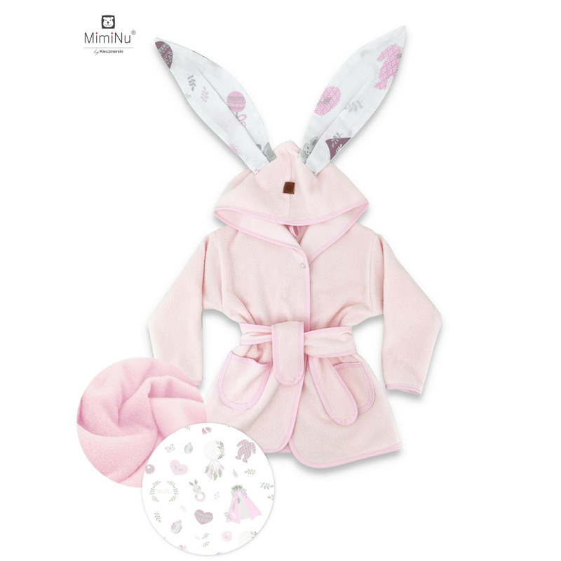 Halat de baie MimiNu cu urechi din bumbac si thermo fleece Baby Shower Pink - 1 | YEO