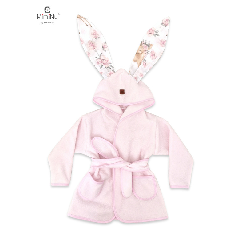 Halat de baie MimiNu cu urechi din bumbac si thermo fleece Sweet Deer Pink - 1 | YEO