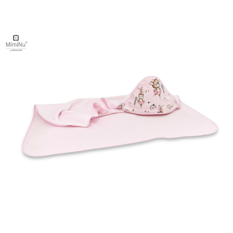 Prosop mare cu gluga MimiNu 100x100 cm din bumbac si thermo fleece Little Ballerina Pink