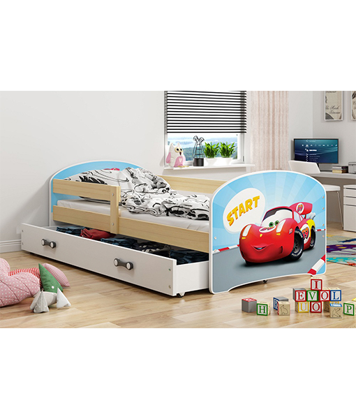 Pat pentru copii cars-fulger natur 160x80 cm saltea inclusa