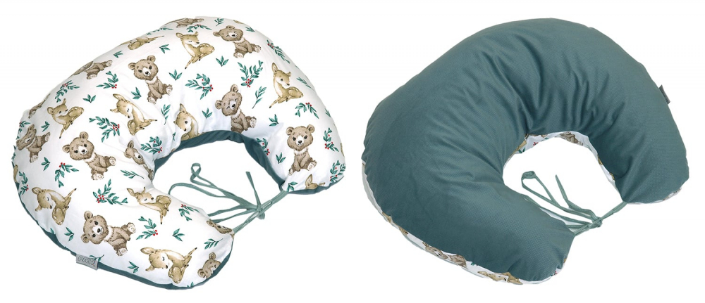 Perna pentru gravide si alaptare husa detasabila cu fata dubla bumbac si catifea si umplutura antialergica BabySoft Teddy Khaki Amy