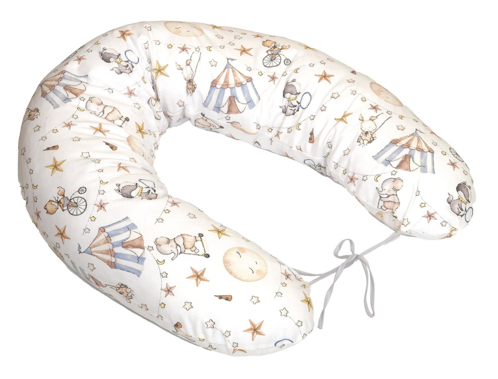 Perna pentru gravide si alaptare Amy cu husa detasabila din bumbac 100 si umplutura antialergica BabySoft Circ blue