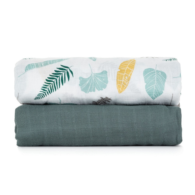 Set 2 scutece PetiteMars din muselina de bambus Misty Green Leaves hipoalergenice 120 x 120 cm multicolor - 1 | YEO