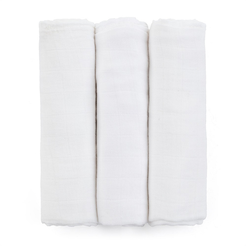 Set 3 scutece PetiteMars din muselina de bambus Moussy Total White hipoalergenice 68 x 68 cm Alb