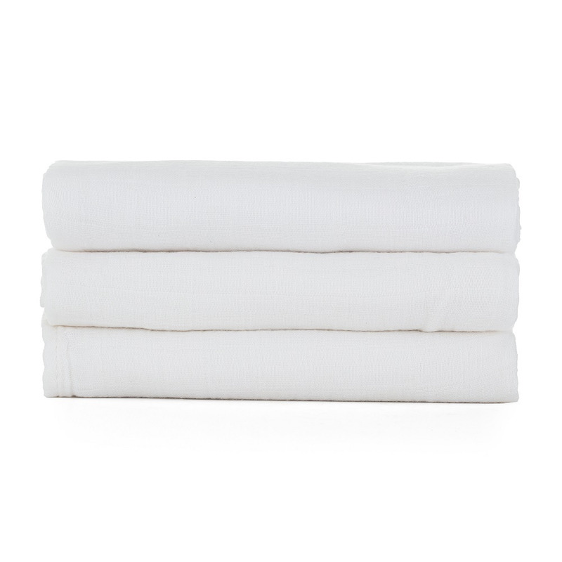 Set 3 scutece PetiteMars din muselina de bambus Moussy Total White hipoalergenice 68 x 68 cm Alb - 1 | YEO