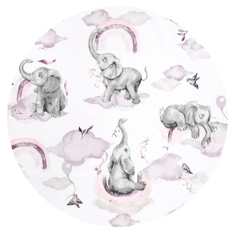 Lenjerie patut 3 piese cu protectie laterala Qmini 120x60 cm Elephants on Rainbow Pink - 1