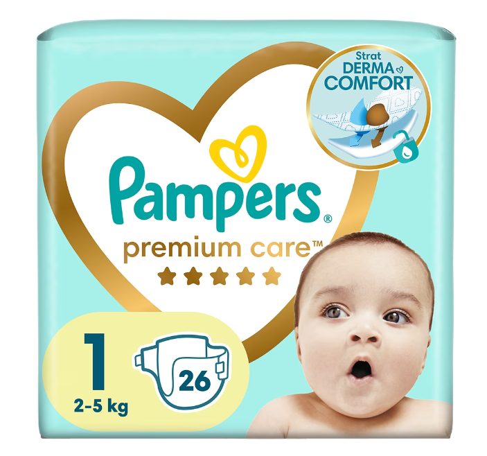 Scutece Pampers Premium Care Nou Nascut Marimea 1, 2-5 kg 26 buc