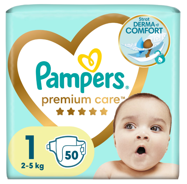 Scutece Pampers Premium Care marimea 1, 2-5kg 50 buc