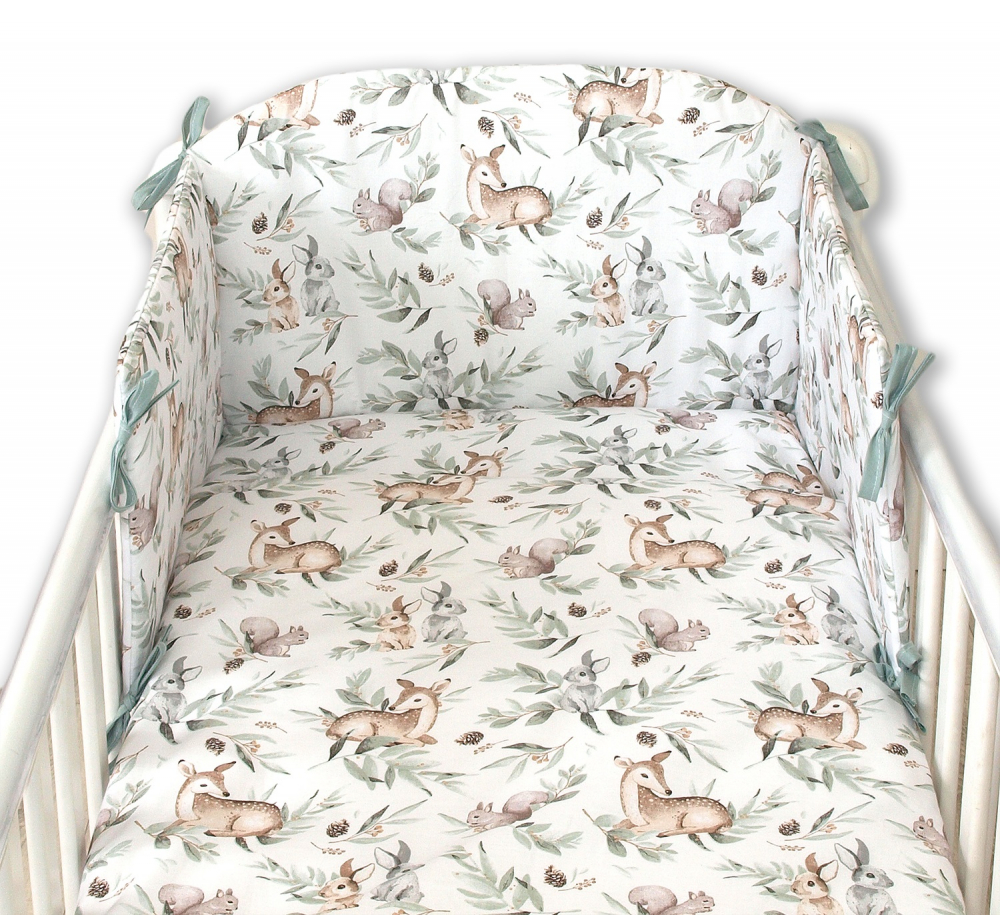 Set lenjerie Amy din bumbac cu protectie laterala pentru pat bebe 120 x 60 cm Forest - 2