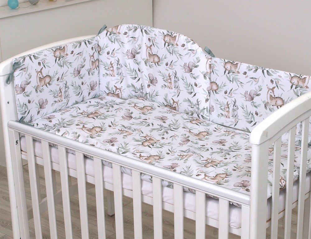Set lenjerie Amy din bumbac cu protectie laterala pentru pat bebe 120 x 60 cm Forest - 1