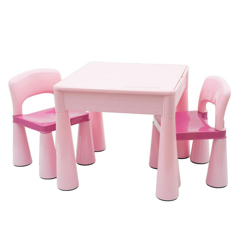 Set masuta si doua scaune New Baby cu parte reversibila Lego Duplo pink - 5