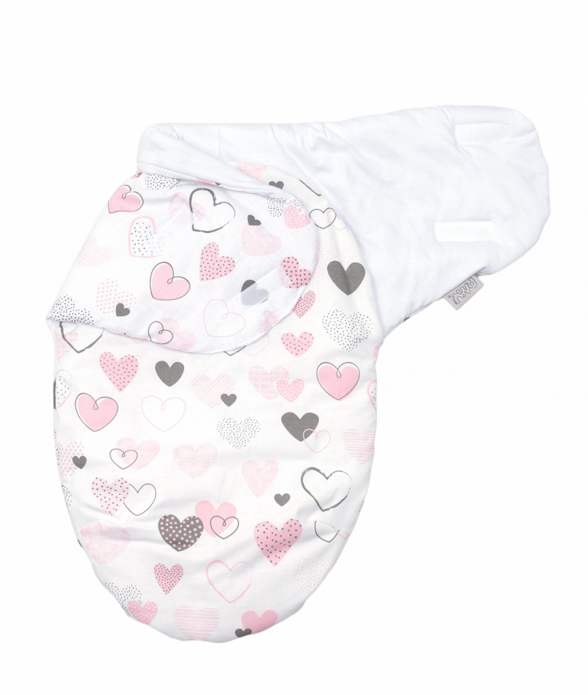 Sistem de infasare Amy Baby swaddle Inimioare bumbac 72x60 cm alb