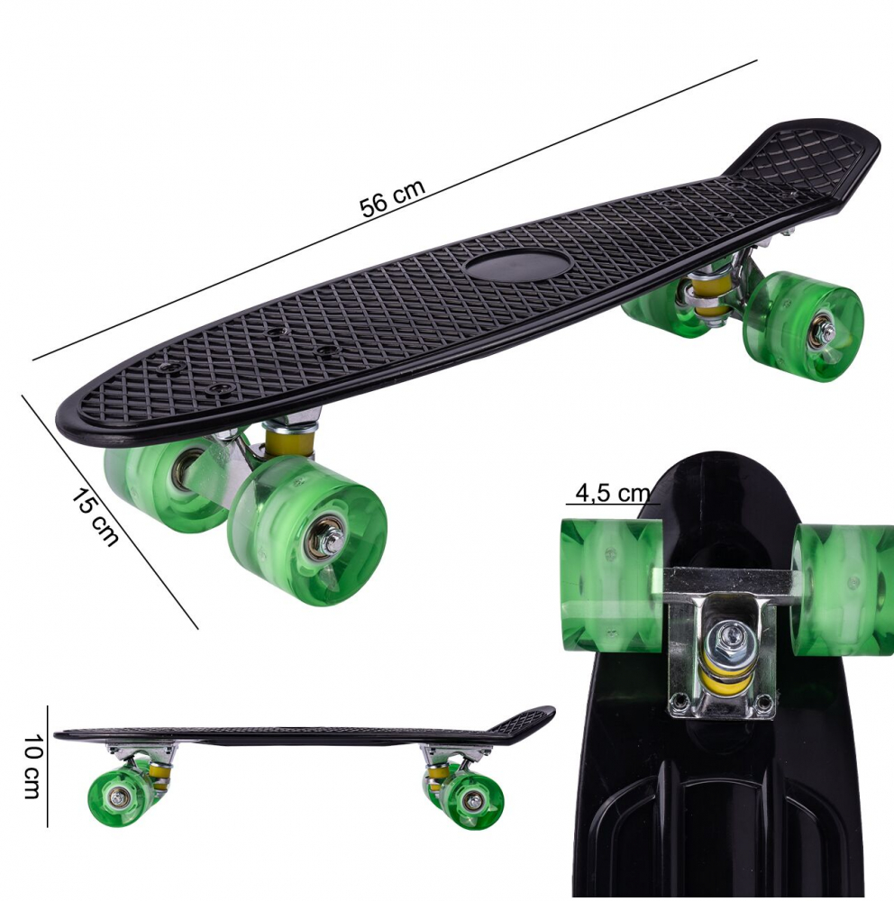 Skateboard cu led-uri pentru copii 56x15cm Black - 7