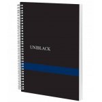 Caiet A4 cu linii si spira Uniblack 70gr coperta neagra-albastra 120 file