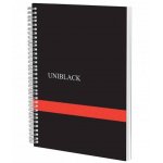 Caiet A4 cu linii si spira Uniblack 70gr coperta neagra-rosie 120 file
