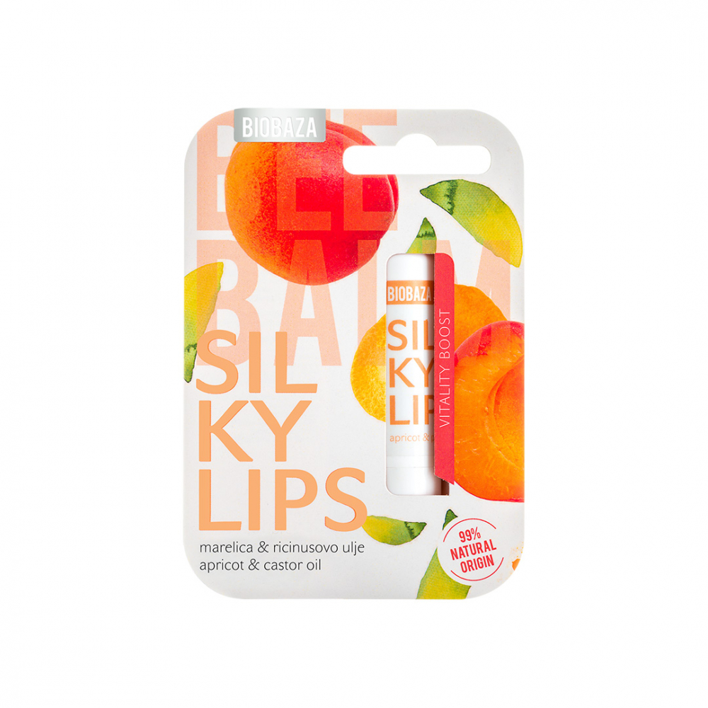 Balsam natural Biobaza pentru buze cu ulei de ricin si caise Silky Lips 45 g