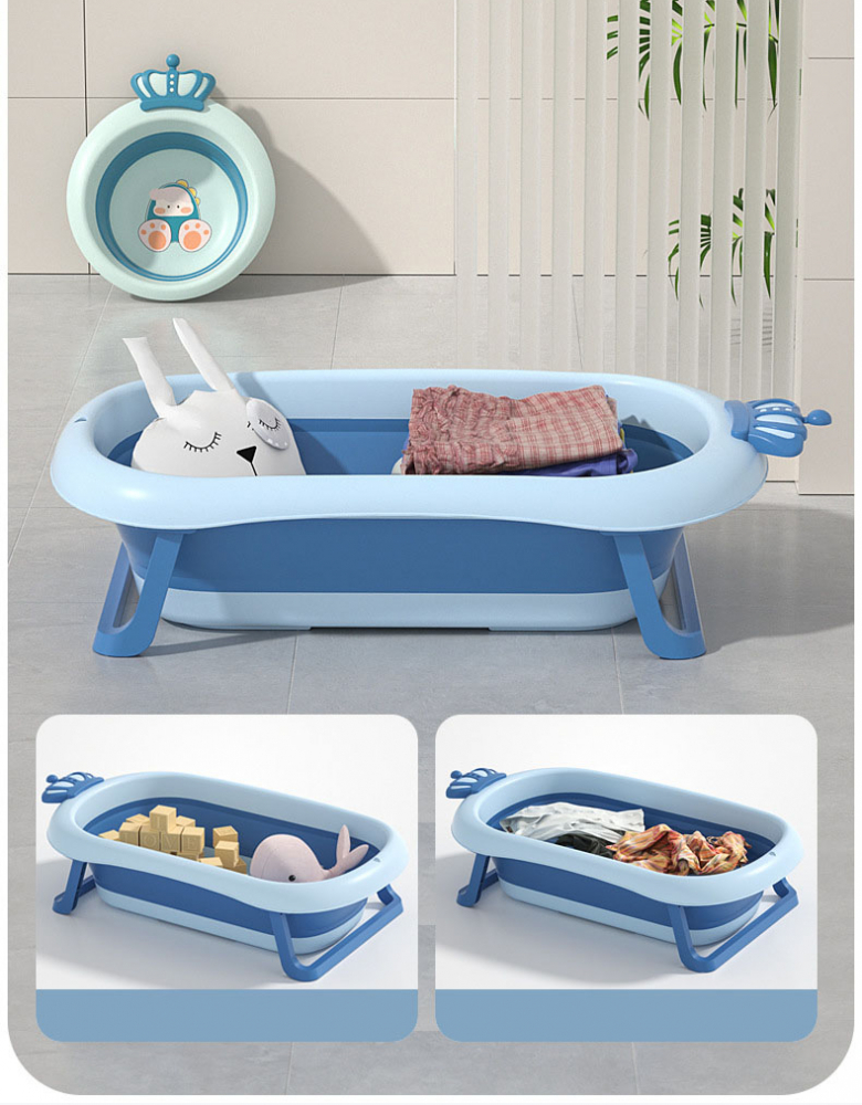 Cadita pliabila pentru copii, Little Mom, cu dop pentru evacuare apa, baza antialunecare, structura piramidala, dimensiune 84 x 22 x 50 cm, King Blue - 1 | YEO