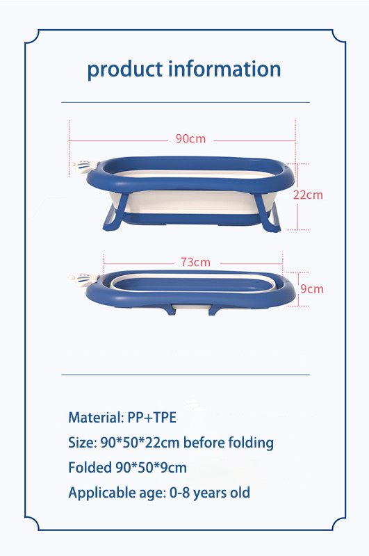Cadita pliabila pentru copii, Little Mom, cu dop pentru evacuare apa, baza antialunecare, structura piramidala, dimensiune 84 x 22 x 50 cm, King Blue - 2 | YEO